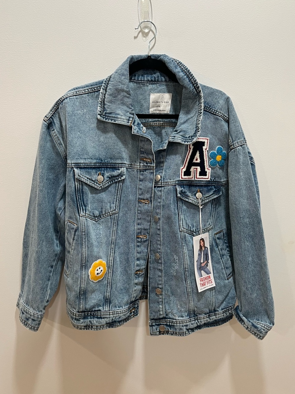 Light Blue Denim Jacket with Embroidered Patches